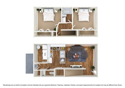 Floor plan for 2 beds, 1.5 baths, 1200 sqft